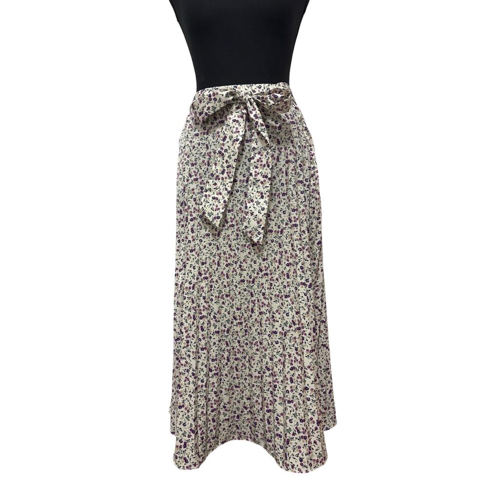 Skies Are Blue Women XLP Petite Purple Floral Midi Skirt Tie Waist Cottagecore